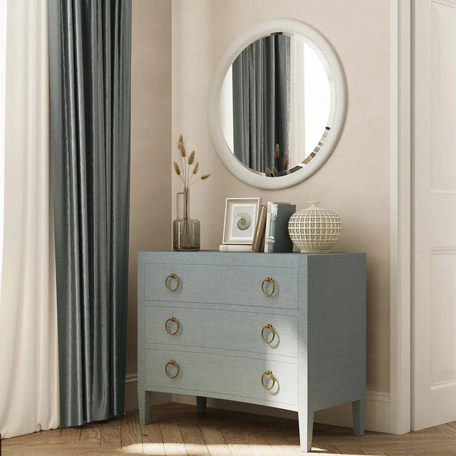 Pale Blue Linen Wrapped Modern Chest of Drawers For Sale - Image 9 of 11