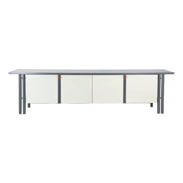 Modern Italian Rectangular Sideboard in Gray and White Wood, 1980s For Sale