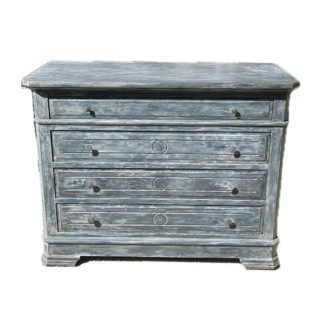 Antique French Louis Philippe Walnut Dresser | Blue-Black Painted Commode | Circa 1920 Bring timeless French elegance into...