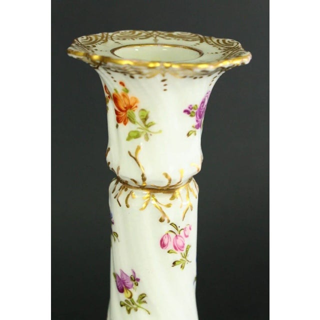 Neoclassical 1800's Porcelain Candlestick Gilt & Hand Painted Flowers Germany Marked For Sale - Image 3 of 12