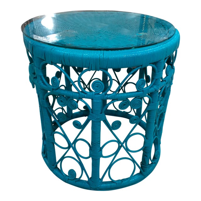 Blue Wicker Drum Table Chairish