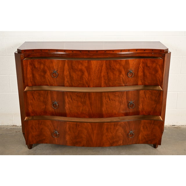 Late 20th Century Baker Furniture French Regency Flame Mahogany Serpentine Front Chest of Drawers For Sale - Image 5 of 16