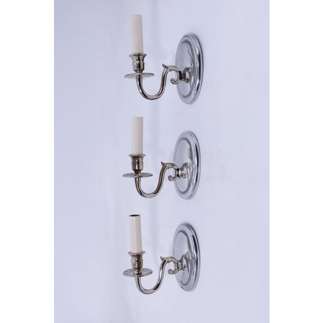 Traditional 1980s Virginia Metalcrafters Set of 3 Silverplate Bronze Sconces For Sale - Image 3 of 12