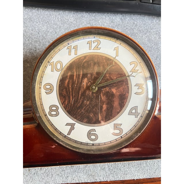 Brown Mid-Century Modern Ceramic Mantel Clock by S&G, 1950s For Sale - Image 8 of 9