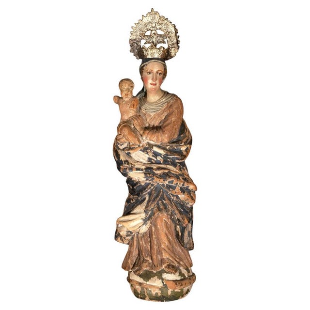 Wood Renaissance Style Carved Wood Virgin and Child, 1500s For Sale - Image 7 of 7