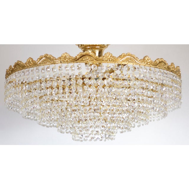 Mid-Century Modern Brass and Lead Crystal Ten-Light Chandelier, 1970s For Sale - Image 3 of 8