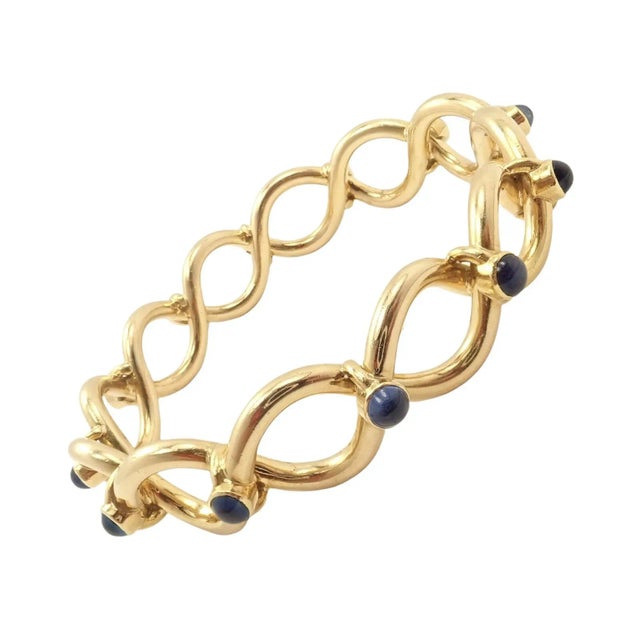 Tiffany and Co. Tiffany & Co. 18k Yellow Gold France Sapphire Bangle Bracelet For Sale - Image 4 of 10