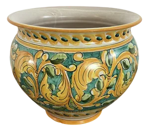 Large Sicilian Glazed Ceramic Cachepot from Santo Stefano Di Camastra, 1970s