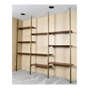 George Nelson Mid-Century Modern Tension Pole Omni Wall Shelving Unit Emerald Gold