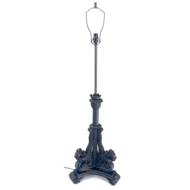 Large 51" Tall Foo Lions Fine Carved Mahogany Floor Lamp Base For Sale - Image 6 of 12