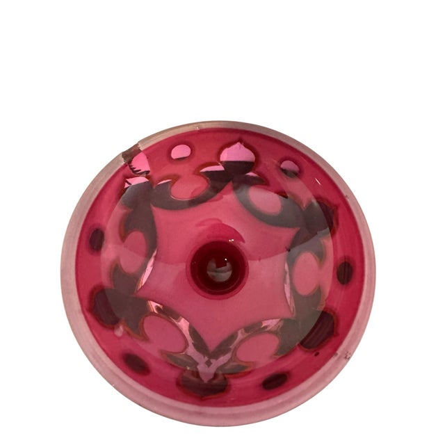 Antique Bohemian Cranberry Cut Glass Vase With Hand-Painted Enamel Flowers, Overlay, and Gilt. 12.75” Early 1900s Romantic Victorian For Sale - Image 10 of 12