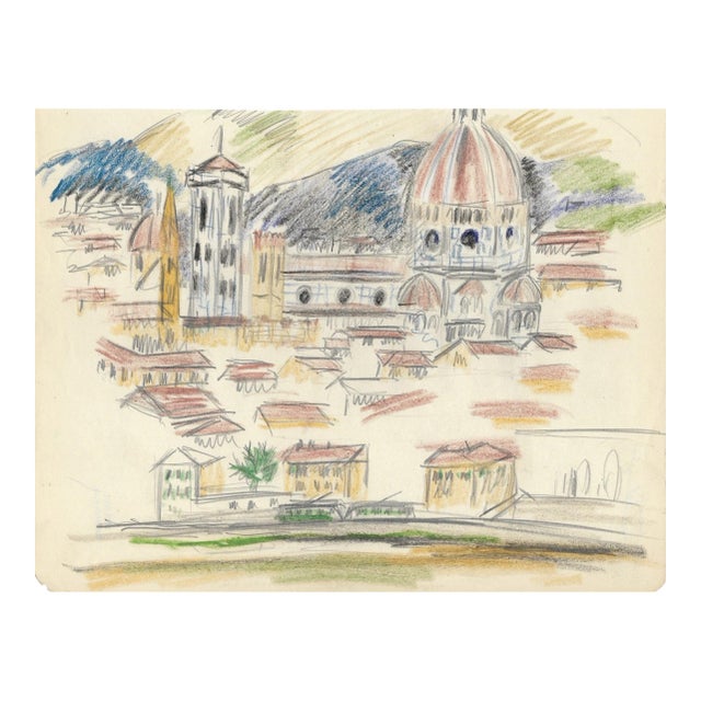 1940s Grace Spongberg Florence Italy Landscape With Cathedral Drawing For Sale