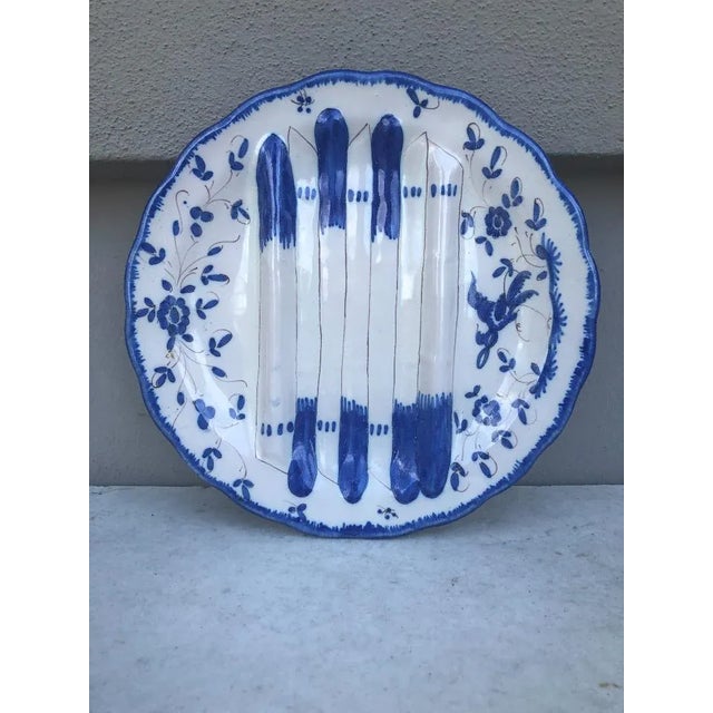 Ceramic French Faience Blue and White Asparagus Plate, Circa 1920 For Sale - Image 7 of 7