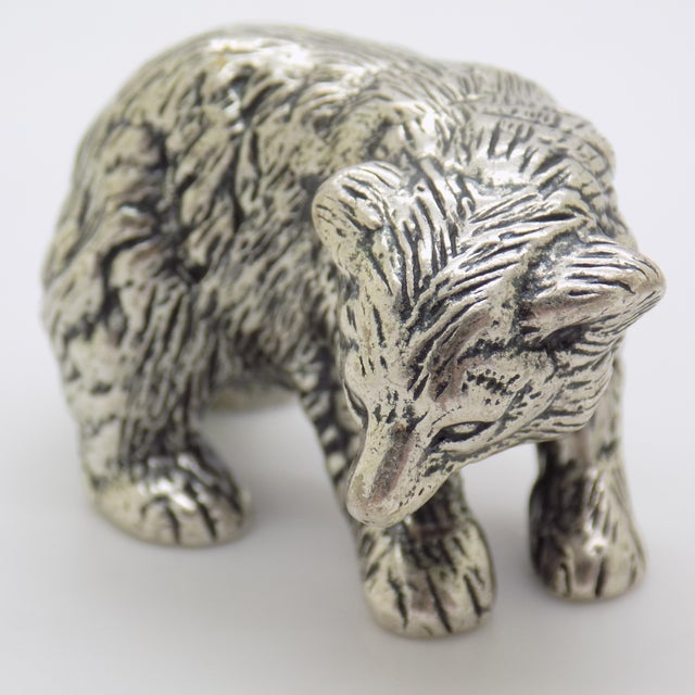 Vintage Italian Handmade Genuine Silver Large Brown Bear Cub Figurine Miniature, Made in Novara (Italy) For Sale - Image 6 of 14