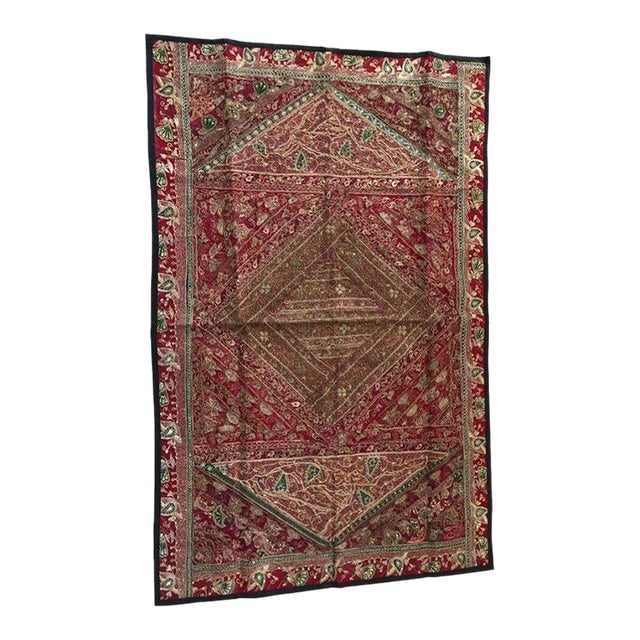 Hand Embroidered Mughal Silk and Metal Threaded Tapestry, India For Sale