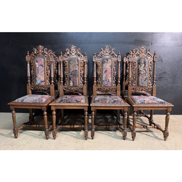 Late 19th Century Antique French Carved Oak Dining Chairs, 1880, Set of 8 For Sale - Image 5 of 11