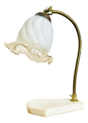 Swan Neck Adjustable Table Lamp with Marble Base and Glass Tulip Lampshade, 1960s