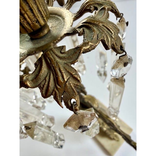 Brass Antique Brass Soldier Victorian 3 Arm Girandole Candlestick With Marble Base & Prisms For Sale - Image 8 of 17
