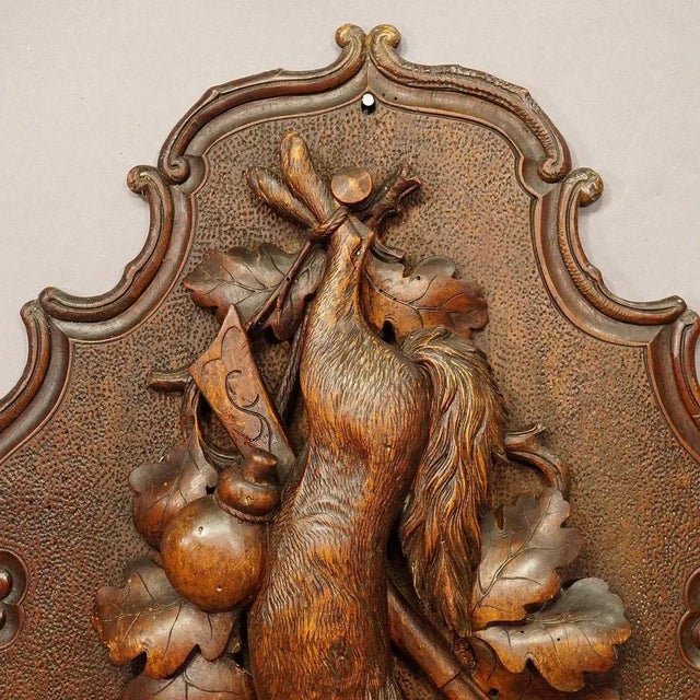 Antique Wooden Carved Black Forest Game Plaque with Fox, 1890s For Sale - Image 4 of 9