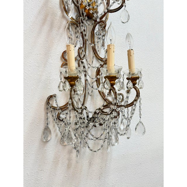 Glass Single Vintage Beaded Wall Sconce For Sale - Image 7 of 8