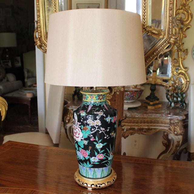Chinese Famille Noir Porcelain Vase Adapted Into a Lamp For Sale - Image 9 of 12