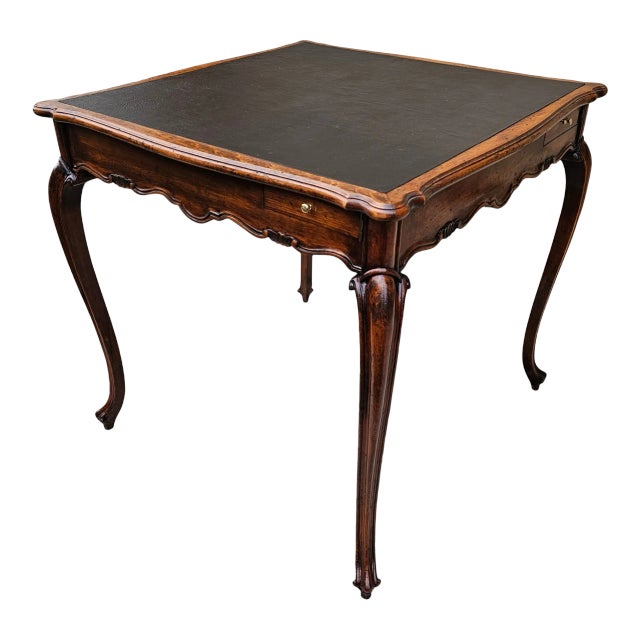 Mid 19th Century Antique Leather Top Walnut Game Table W/Swing-Out Drawers For Sale