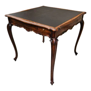 Mid 19th Century Antique Leather Top Walnut Game Table W/Swing-Out Drawers