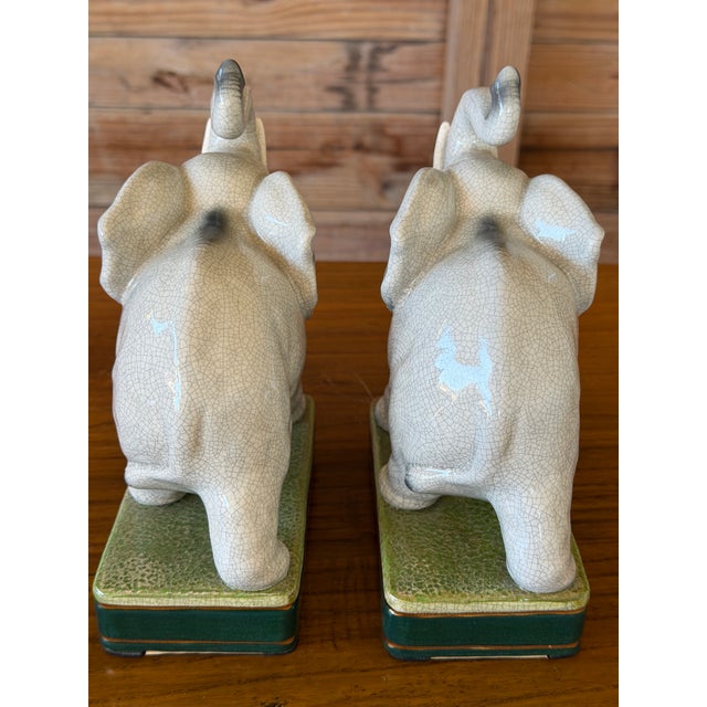 Pair of Vintage Takahashi Japanese Ceramic Elephant Bookends For Sale - Image 4 of 12