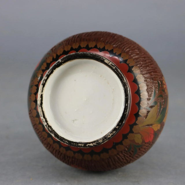 Metal Antique Chinese Floral Cloisonné Enameled Bud Vase For Sale - Image 7 of 11