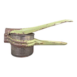 Vintage Mid-Century Industrial Green Metal Potato Ricer Press For Sale