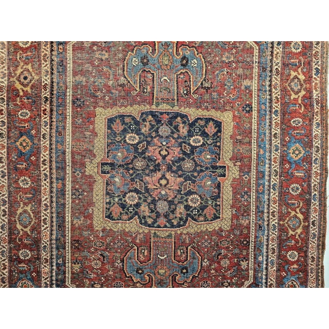 19th Century Persian Bidjar Rug, Handwoven Geometric Pattern, Burgundy & Blue, 5’ X 7’ For Sale - Image 11 of 12