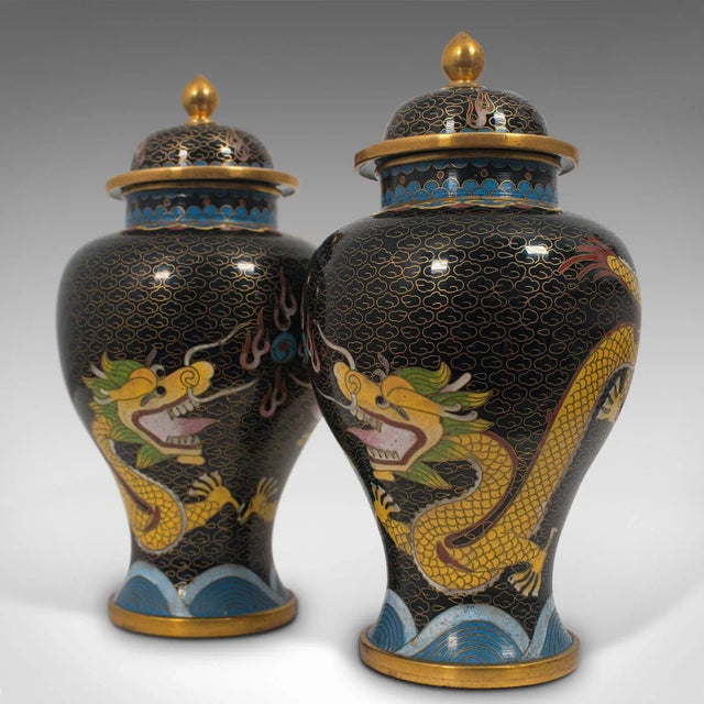 Circa 1900 Decorative Chinese Cloisonné Baluster Urn Spice Jars - A Pair For Sale - Image 12 of 13