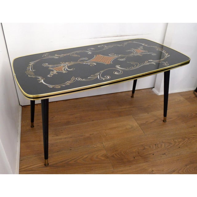 Mid-Century Modern Large Coffee Table with Rococo Decor and Tapered Legs, 1960s For Sale - Image 3 of 14