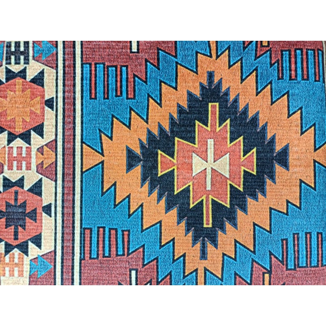 Burgundy Aztec Pattern Printed Rug Fabric Upholstered Pouffe Bench For Sale - Image 8 of 10