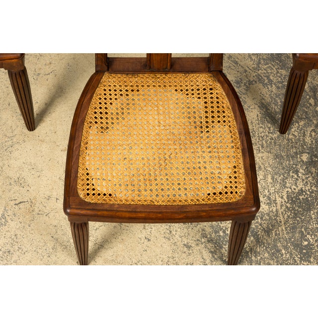 1930s 1930s Set of Six French Art Deco Carved Maple & Cane Dining Chairs For Sale - Image 5 of 18