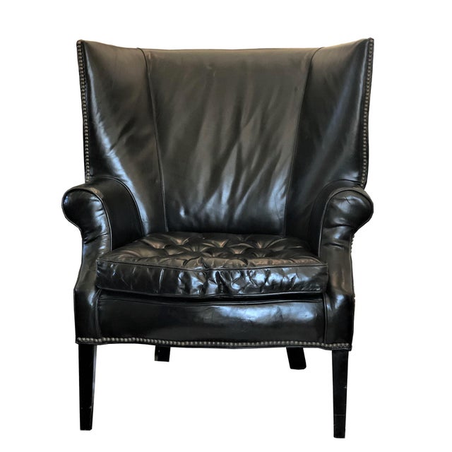Restoration Hardware Drake Black Leather Wingback Chair Chairish