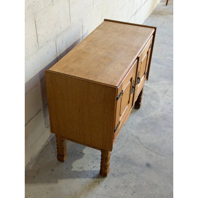 Mid-Century Modern Vintage Henning Kjærnulf Style Oak Cabinet Danish Rustic Brutalist Sideboard For Sale - Image 3 of 7