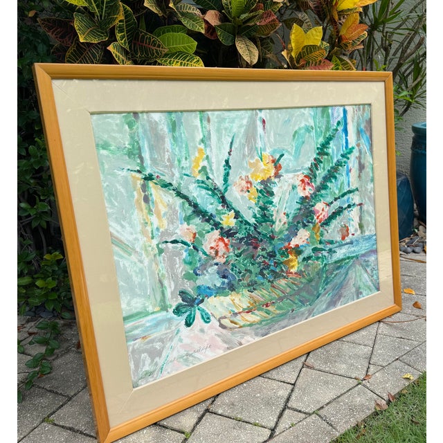 1989 “Del Mar Still Life” Monotype Framed Floral Artwork, Signed For Sale - Image 4 of 12