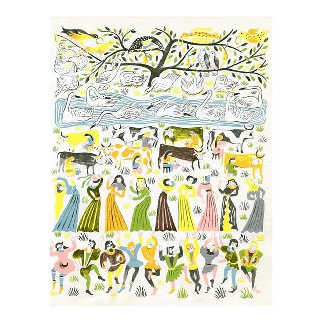Vintage Print, “On the Tenth Day of Christmas”, Original Mid-Century Color Lithograph For Sale