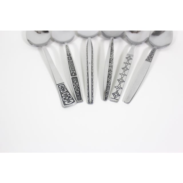 Vintage Mid Century Modern Stainless Steel Soup or Table Spoons, Mismatched Table Setting - Set of 6 For Sale - Image 4 of 9