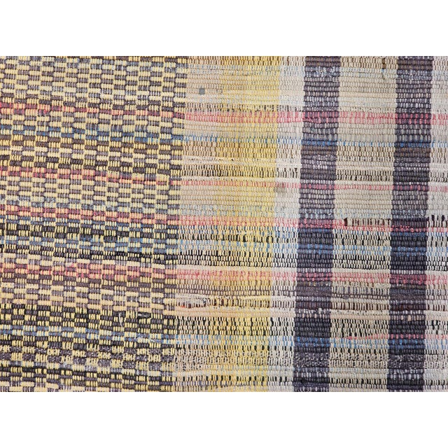 Vintage American Amish Rag Runner, Handwoven Stripe Pattern, Green & Yellow, 3x16 For Sale - Image 10 of 14