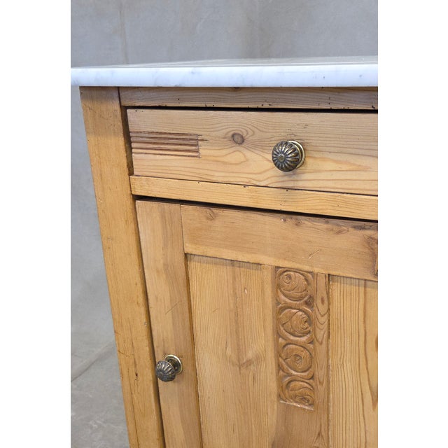 Farmhouse Antique European Pine and Marble Side Table or Nightstand For Sale - Image 3 of 14