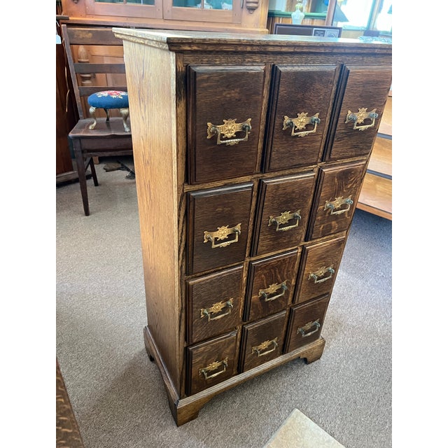 American Antique Oak 12 Drawer Apothecary Cabinet For Sale - Image 3 of 5