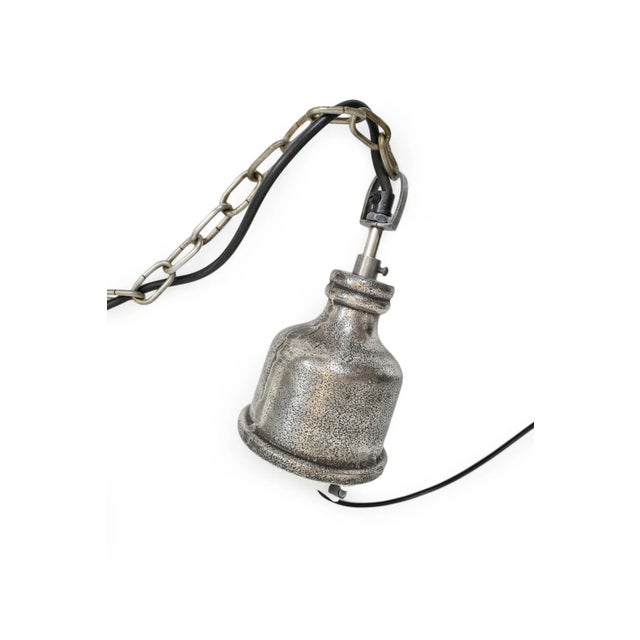 Metal Industrial Hammered Nickel Shalet Pendant For Sale - Image 7 of 9