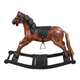 Vintage Carved Wooden Child’s Rocking Horse For Sale