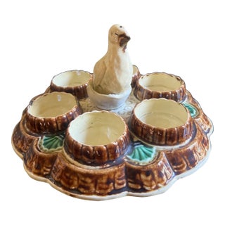 Wasmuel Barbotine Egg Dish, Belgium C 1880 For Sale