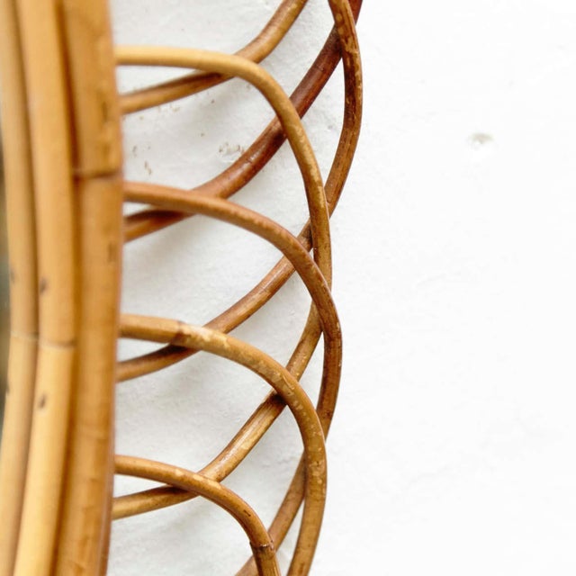 Wood Mid-Century Modern French Riviera Mirror in Bamboo Rattan, 1960s For Sale - Image 7 of 10