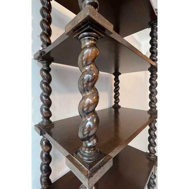 1960s Vintage Jacobean Style Walnut Barley Twist Etageres - A Pair For Sale - Image 5 of 6