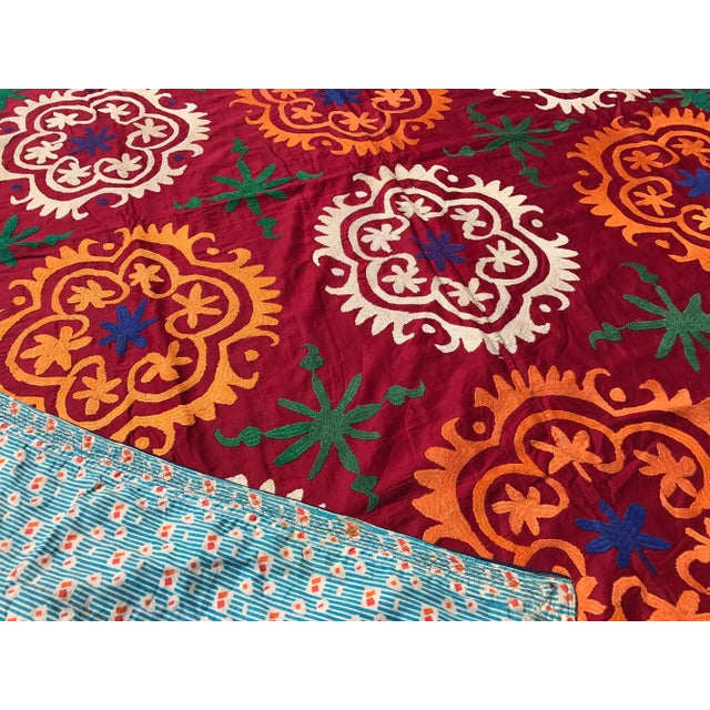 1970s Flower Design Suzani Tapestry For Sale - Image 5 of 6