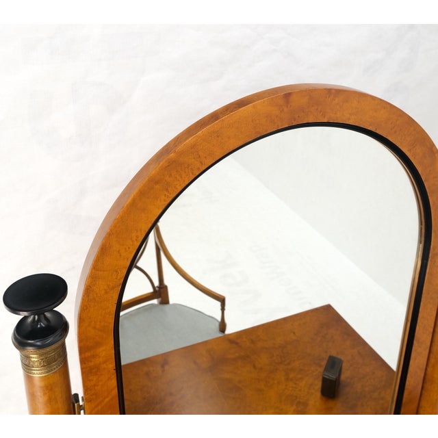 Burl Wood Biedermeier Dressing Table Mirror Matching Chair Cane Seat Mint! For Sale - Image 10 of 18